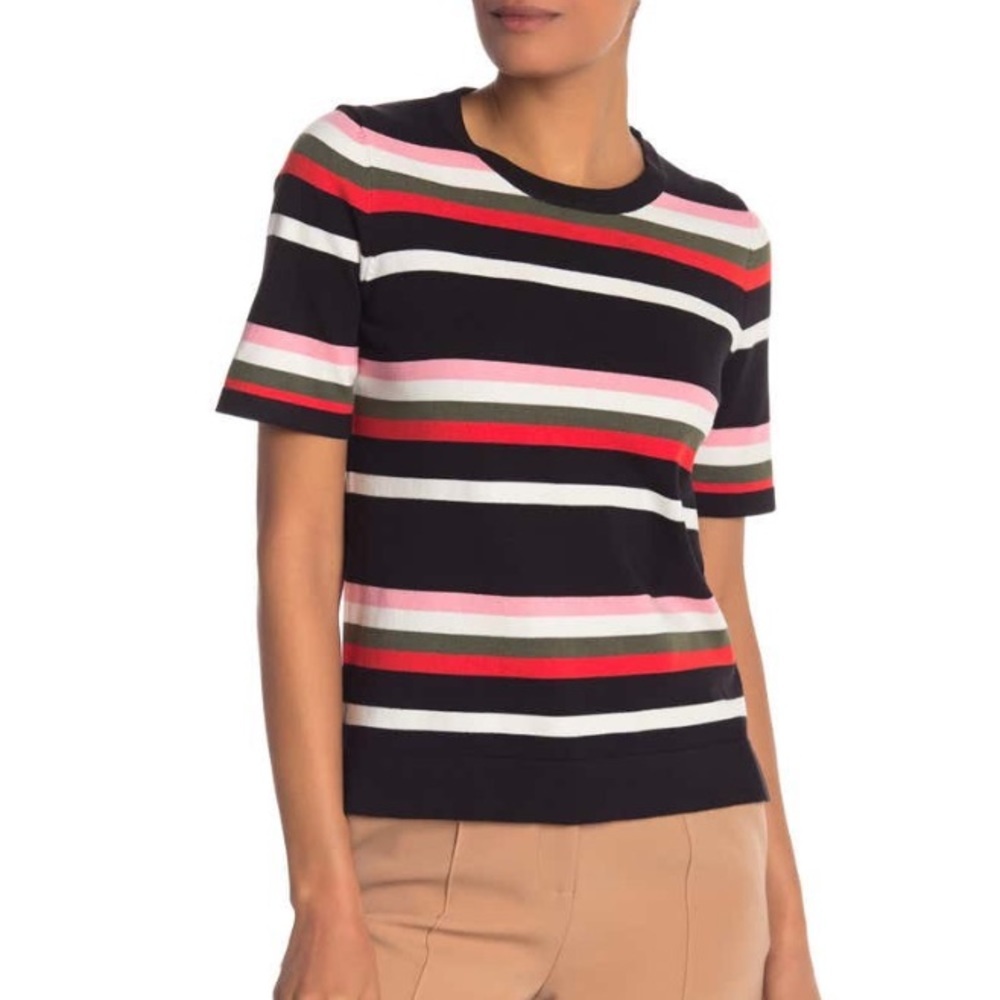 CATHERINE MALANDRINO Nordstrom Stripe Short Sleeve Sweater